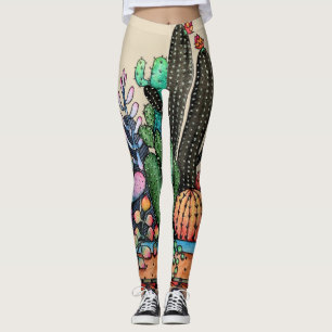 Leggings Jardin mignon de cactus d'aquarelle dans le pot