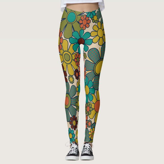 Leggings Jardin Rétro En vichy Fleurs les années 70 Motif F (Devant)