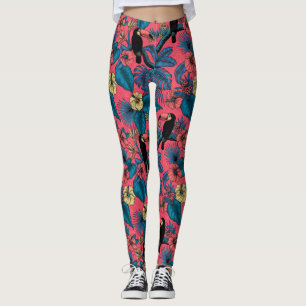 Leggings Jardin toucan en rouge et bleu