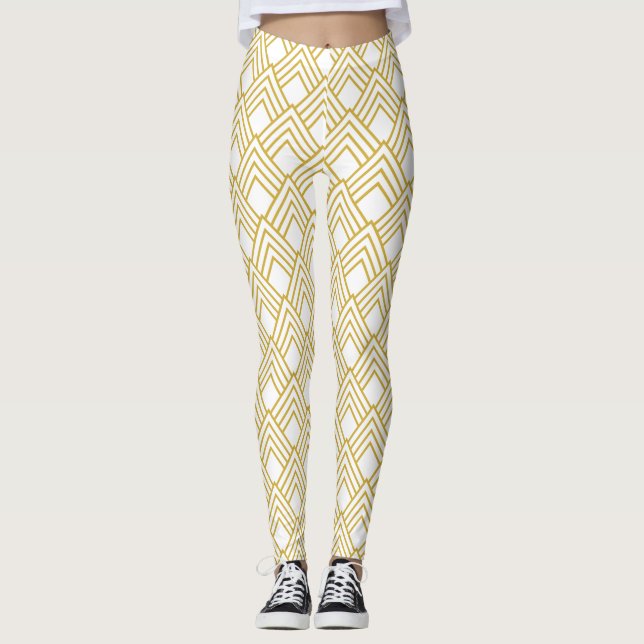 Leggings Jauges géométriques, blanches et dorées Abstraites (Devant)