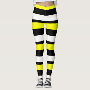 Leggings Jaune Blanc et Noir Légendes à rayures horizontale