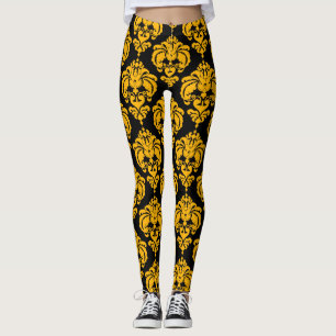 Leggings Jaune et Noir Damas Chic Moderne Motif élégant