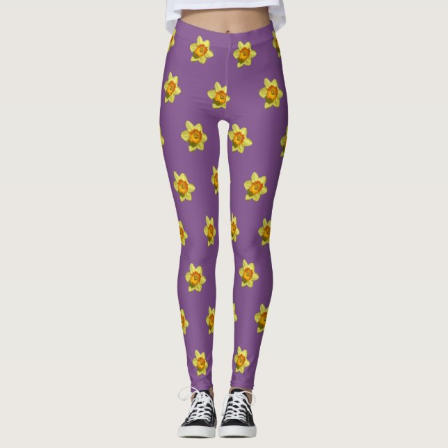 Leggings Jaune et Orange Daffodils Motif Leging (Devant)