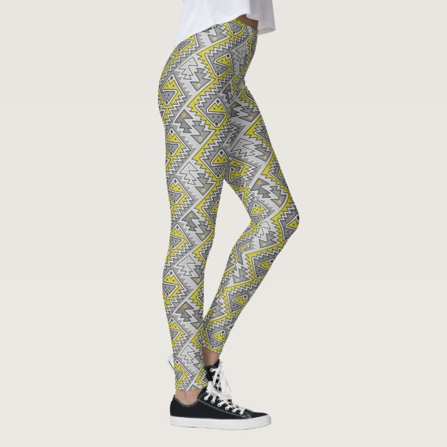 Leggings Jaune gris de motif géométrique péruvien tribal du (Droite)