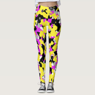 Leggings Jaune Rose Noir Gris Camouflage Camo Motif