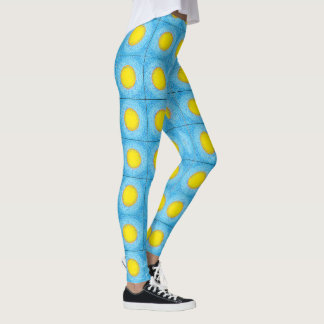 Leggings Jaune sur Carrés Points Bleus 