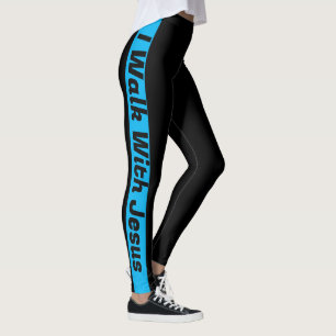 Leggings Je Marche Avec Jésus, Noir Avec Des Bleues