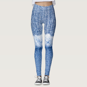 Leggings Jeans bleus : Closeup texture détaillée.