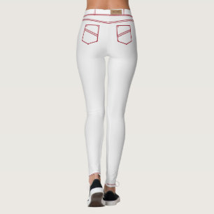 Leggings Jeans Faux Blancs Avec Jambes Rouges