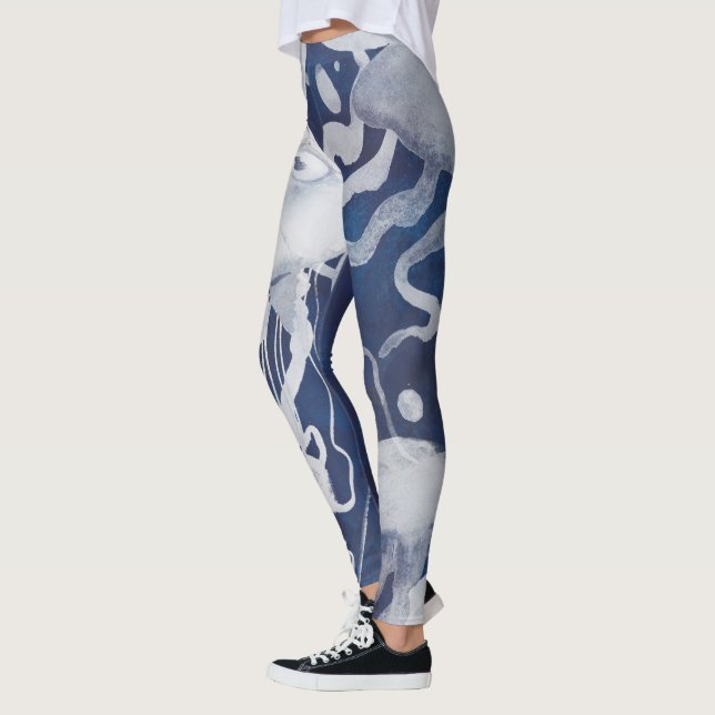 Leggings Jellyfish sur Arrière - plan de la Marine (Gauche)