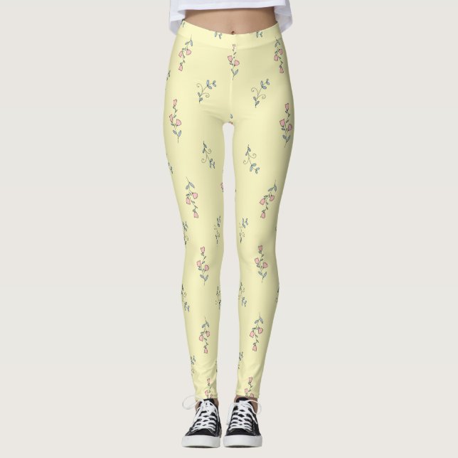 Leggings Joli Boho jaune rose violet Aquarelle Florale (Devant)