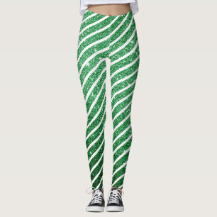 Leggings Joli Canne à Sucre de Noël Pailleté Vert Rayé