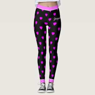 Leggings Joli Coeur rose sur NOIR