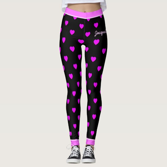 Leggings Joli Coeur rose sur NOIR (Devant)