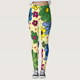 Leggings Joli Coloré Floral Jaune