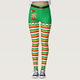 Leggings Joli Elf de Noël et cloches Jingle sur rayé