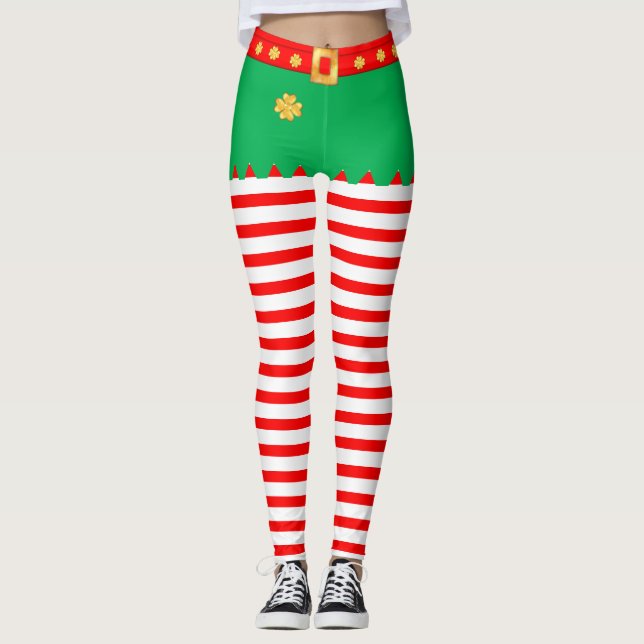 Leggings Joli elfe de Noël rayé (Devant)
