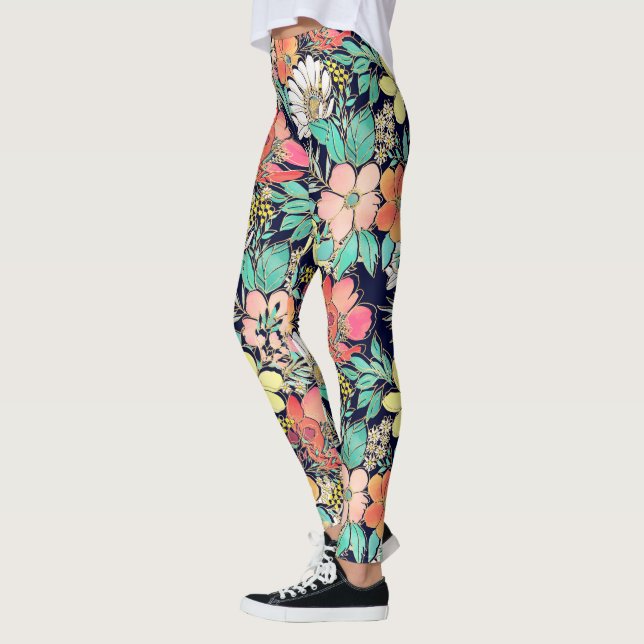 Leggings Joli Fille rose Floral Golden Strokes Design (Gauche)