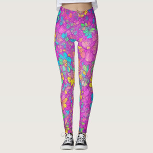 Leggings Joli Floral couleur rose Boho Hippie Motif