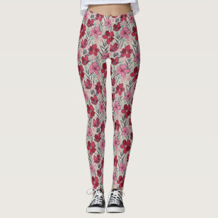 Leggings Joli Floral rouge et Motif rose