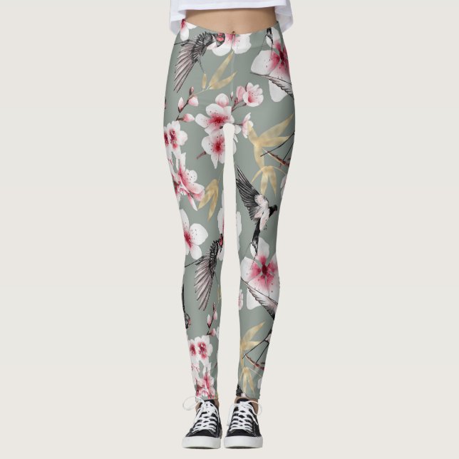 Leggings Joli japonais rose cerisier Motif (Devant)