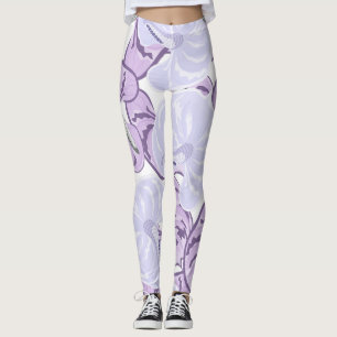 Leggings Joli jardin fleuri blanc et violet moderne