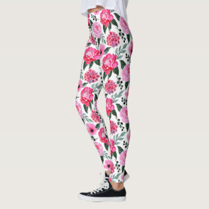 Leggings Joli Motif d'aquarelle rouge hiver rose rose