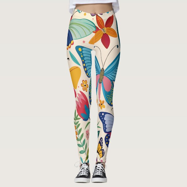 Leggings Joli Motif de papillons et de fleurs d'été (Devant)