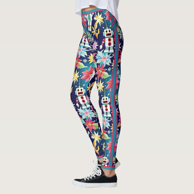 Leggings Joli Noël Robots rétro Floral (Gauche)