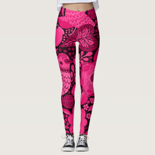 Leggings Joli Oiseaux Roses Et Fleurs Motif