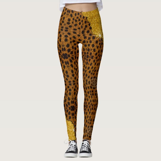 Leggings Joli Poster de animal Cheetah en cuir avec Parties (Devant)