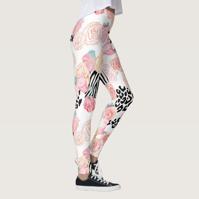 Leggings Joli Poster de animal de fleurs rose jaune (Droite)