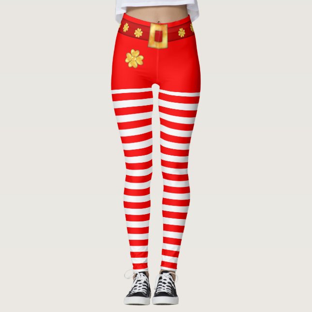 Leggings Joli rayé de rouge et blanc (Devant)