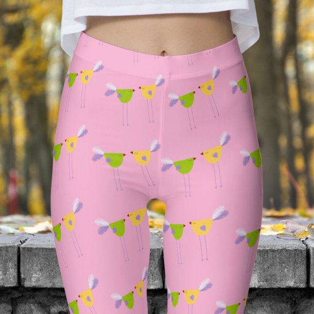 Leggings Joli rose Deux Petits Oiseaux Motif (Two Little Birds on Light Pink)