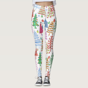 Leggings Joli sapin de Noël Motif bleu rouge rose