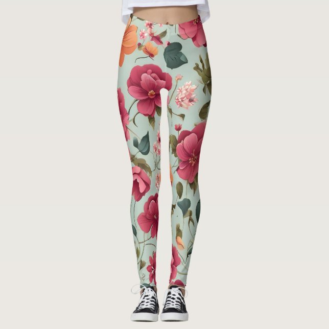 Leggings Joli Vecteur Floral Art Motif sans couture (Devant)