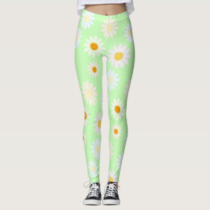 Leggings Jolie aquarelle colorée Motif marguerite vert