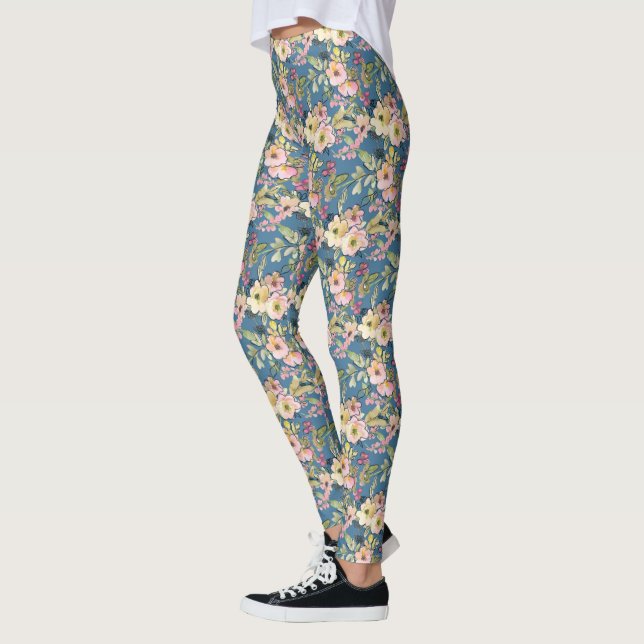 Leggings Jolie aquarelle Fleurs Doodle (Gauche)