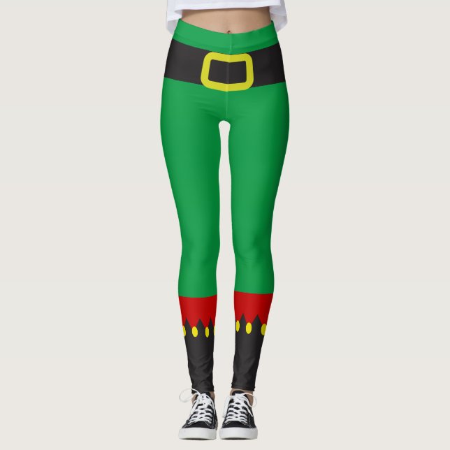 Leggings Jolie Elf Vert Rouge Noël Novelité (Devant)