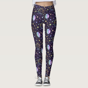 Leggings Jolie Fille Étoiles Soleil Et Lune Jolie Magie Vio