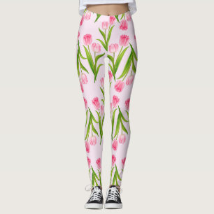 Leggings Jolie Tulipes Roses Florales Feuilles verts Fleurs