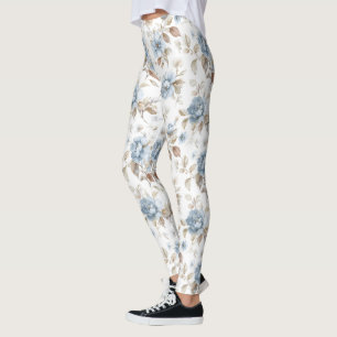 Leggings Jolies Fleurs Bleues Crème Beige Marron