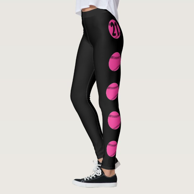 Leggings Joueur de softball rose Personnalisé Jersey Nombre (Gauche)