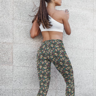 Leggings Jour de la mort Floral Cat Bird Floral Sugar Skull