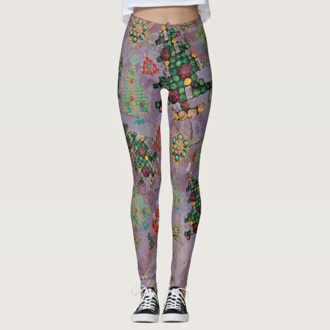 Leggings Joyau de Noël élégant Bling Jade violet Jade Gem (Devant)