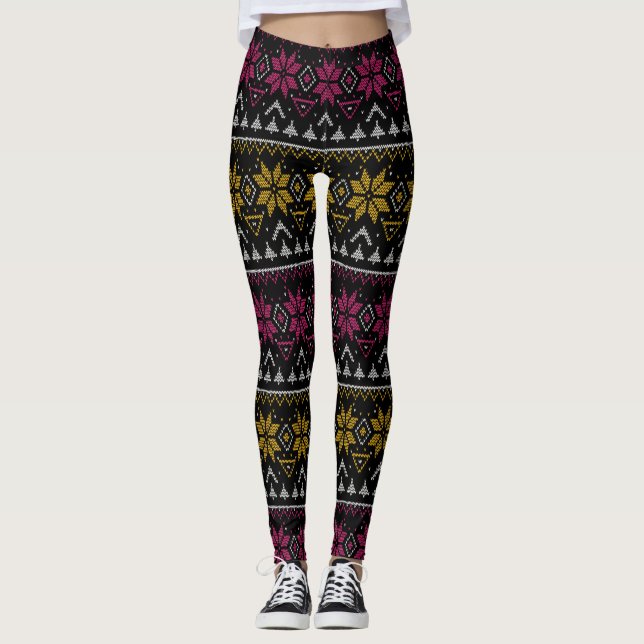 Leggings Joyeuse broderie de Noël point de croix de sueur l (Devant)