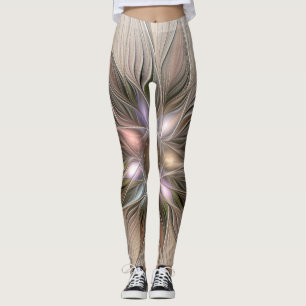 Leggings Joyeuse Fleur Abstrait Beige Brown Floral Fractal