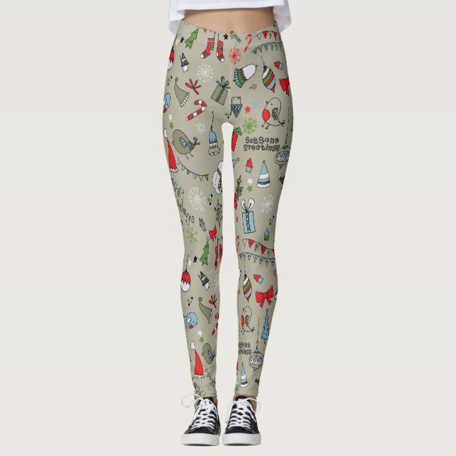 Leggings Joyeuses Vacances Chanson Oiseaux Et Snowman (Devant)