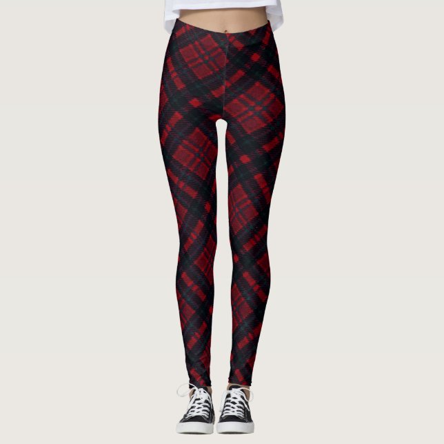 Leggings Joyeuses Vacances Rouge Plaid (Devant)