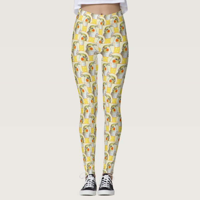 Leggings Joyeux animal de compagnie jaune Cockatiel mignon  (Devant)